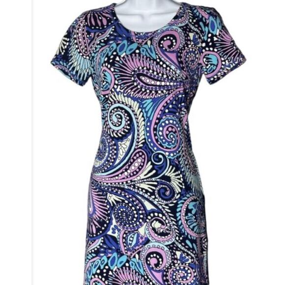 T by Talbots MP paisley cotton/spandex multicolor dress knee length casual shift - Picture 4 of 10